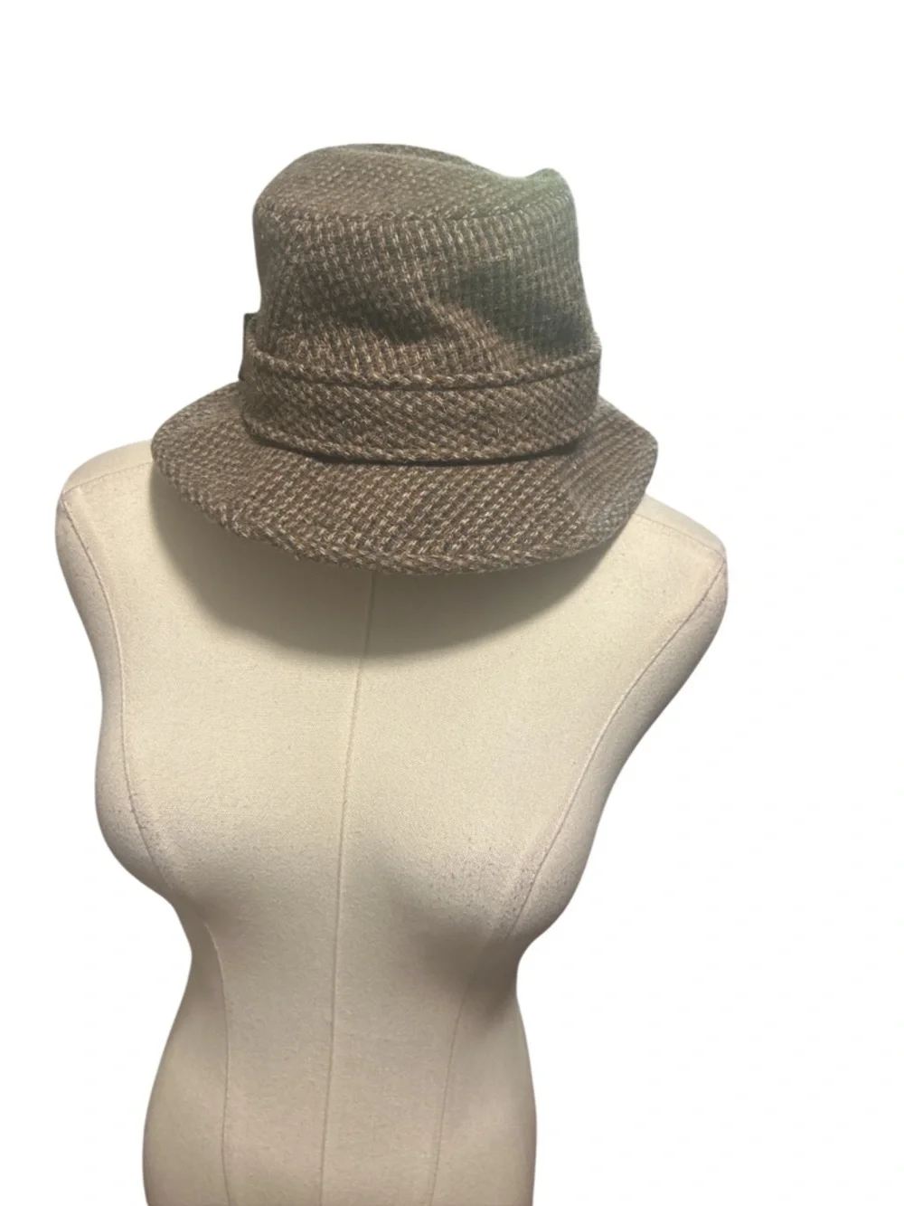 Vintage Pendleton Brown Tweed Wool Fedora Hat Feather Heritage